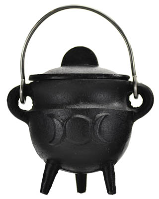 (image for) Triple Moon cauldron w/ Lid 2 3/4" - Click Image to Close