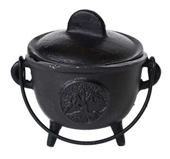 (image for) 5" Cast iron cauldron w/ lid Tree of Life - Click Image to Close