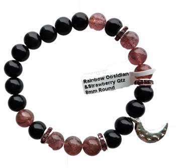 (image for) 8mm Rainbow Obsidian & Strawberry Quartz / Moon