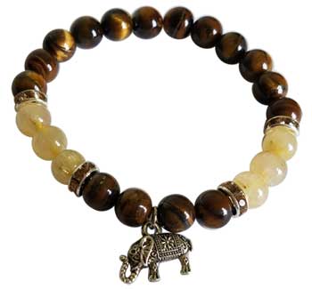 (image for) 8mm Tiger Eye/ Rutilated Quartz with Elephant - Click Image to Close