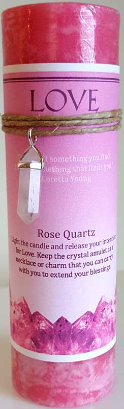 (image for) Love pillar candle with Rose Quartz pendant - Click Image to Close