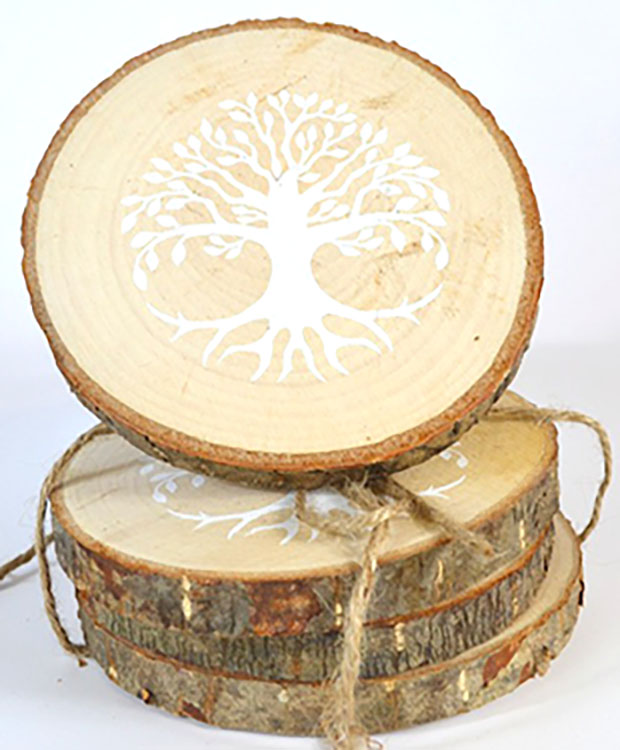 (image for) (set of 4) 4" Tree of Life wood coasters - Click Image to Close