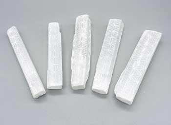 (image for) (set of 5) 4" Selenite Flower of Life mioni sticks - Click Image to Close