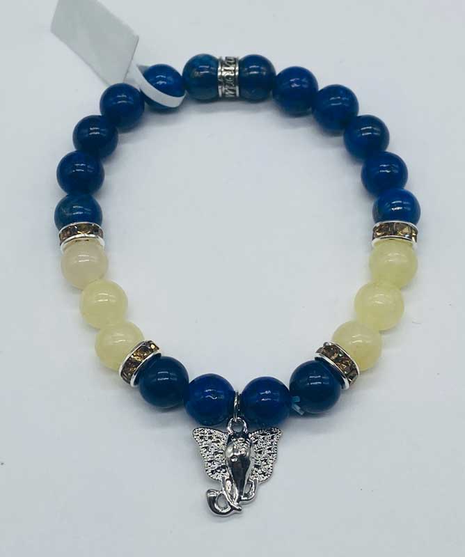 (image for) 8mm Lapis, Honey Jade, Ganesha bracelet - Click Image to Close