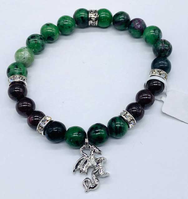 (image for) 8mm Ruby Zoisite, Garnet, Dragon bracelet