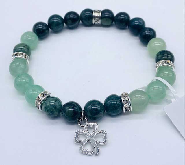 (image for) 8mm Kambaba Jasper, Green Aventurine, Clover bracelet - Click Image to Close