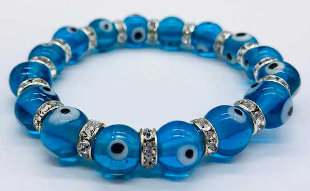 (image for) 8mm Evil Eye in Aqua bracelet - Click Image to Close